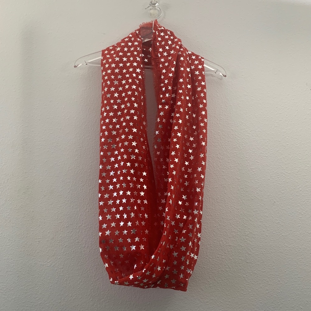 Infinity Scarf- red with silver stars.